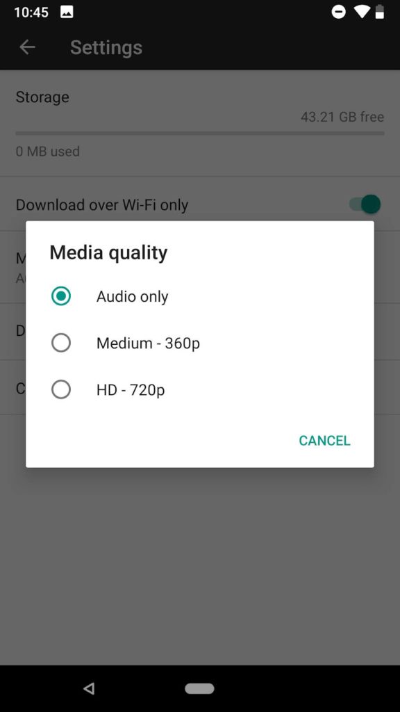 Alterar a qualidade do download da mídia